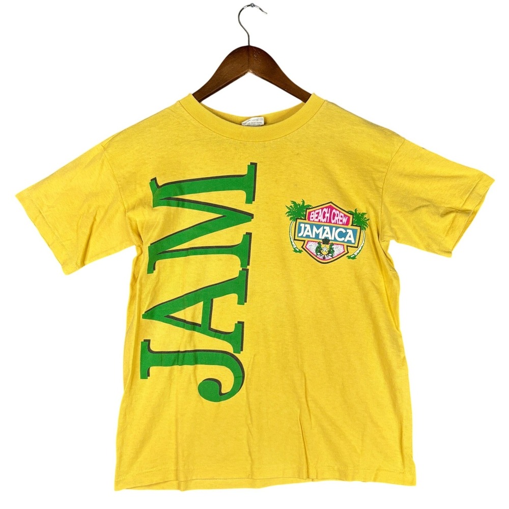 Vintage 90s Full Effect Jamaica Beach Crew Graphic T-Shirt S Yellow Made in USA